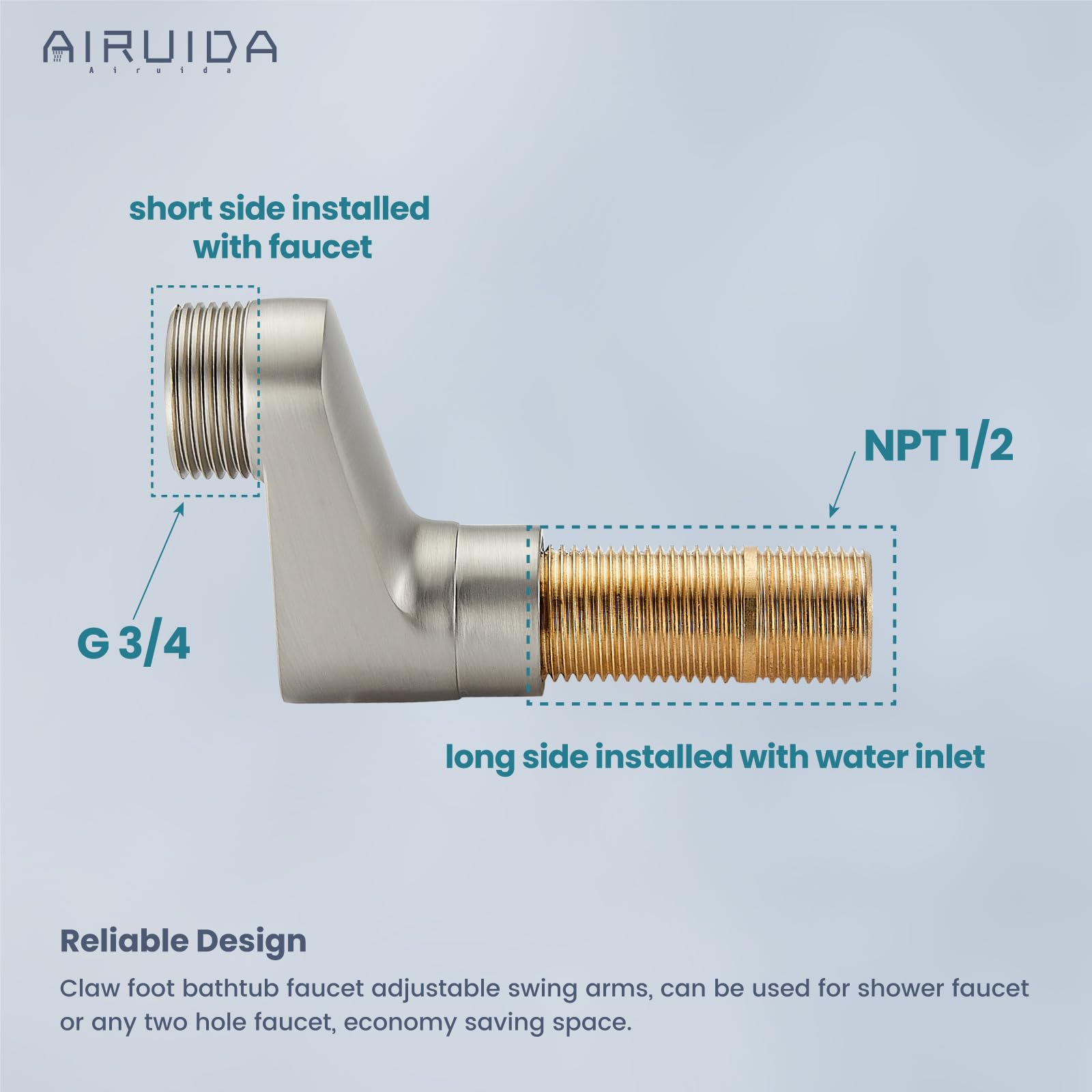 Airuida Antique Brass Wall Mount 2.17 Inch Extended Thread Adjustable Swing Arms 3-3/8 Inch Clawfoot Bathtub Shower Faucet Adapter Commercial Utility Eccentric Screw Plus Size 1 Pair