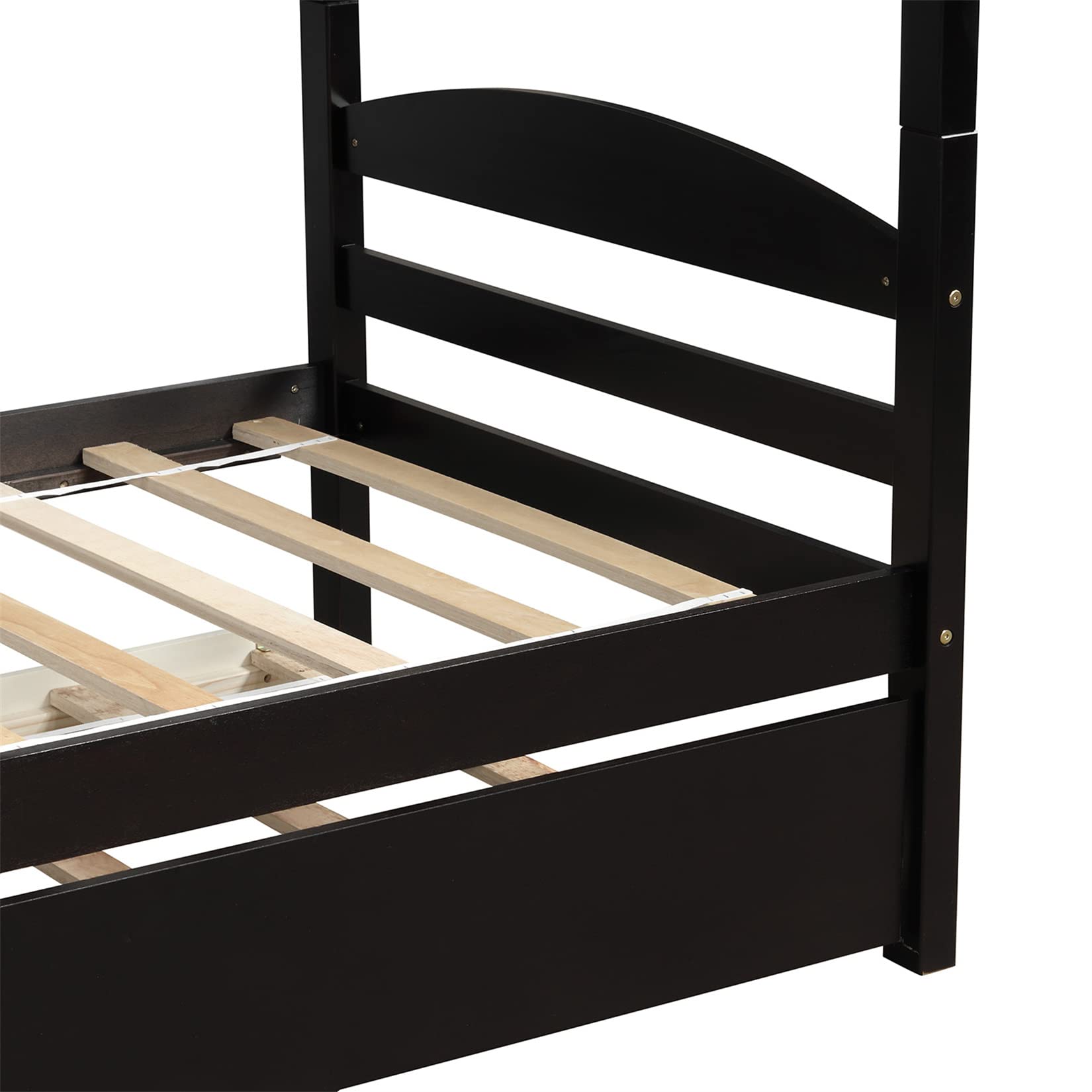 Bellemave Quad Bunk Bed with Trundle L-Shape Bunk Bed Twin Over Twin Corner Bunk Bed for 4 or 5 Kids Boys Girls Teens, Espresso