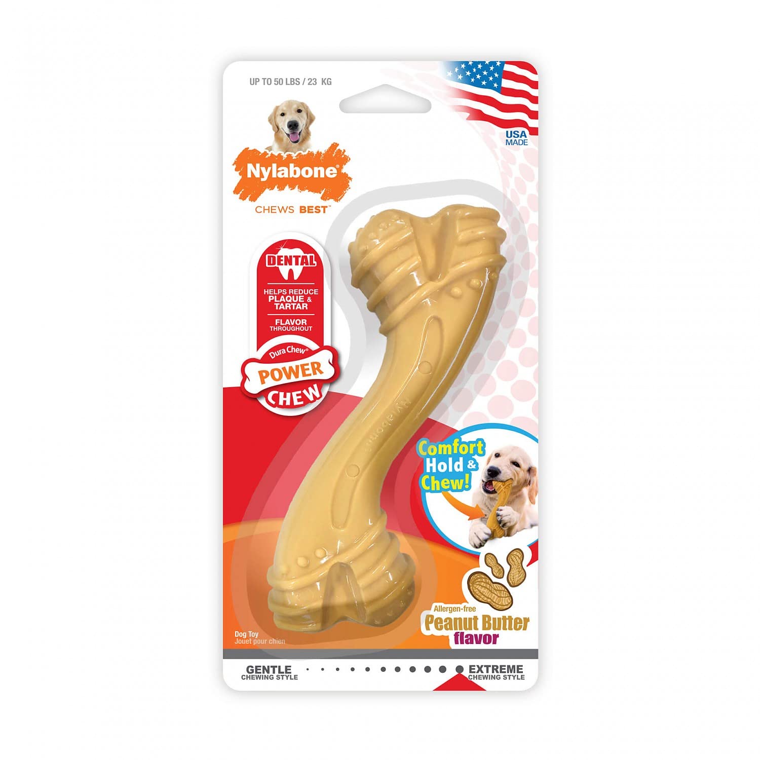 Nylabone Essentials Power Chew Curvy Bone Peanut Butter Flavor, Large