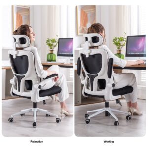 BRTHORY Office Chair Height-Adjustable Ergonomic Desk Chair with Lumbar Support, Breathable Mesh Computer Chair High Back Swivel Task Chair with Adjustable Headrest and Flip-up Armrests - White