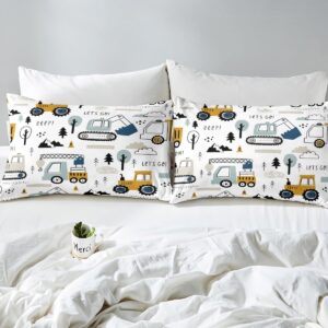 Cartoon Car Kids Fitted Sheet Construction Bed Sheet Set Decor Equipment Trucks Bedding Set Cartoon Car Excavator Tractor White Yellow Bed Cover Bedroom Quilt Cover 2Pcs Twin