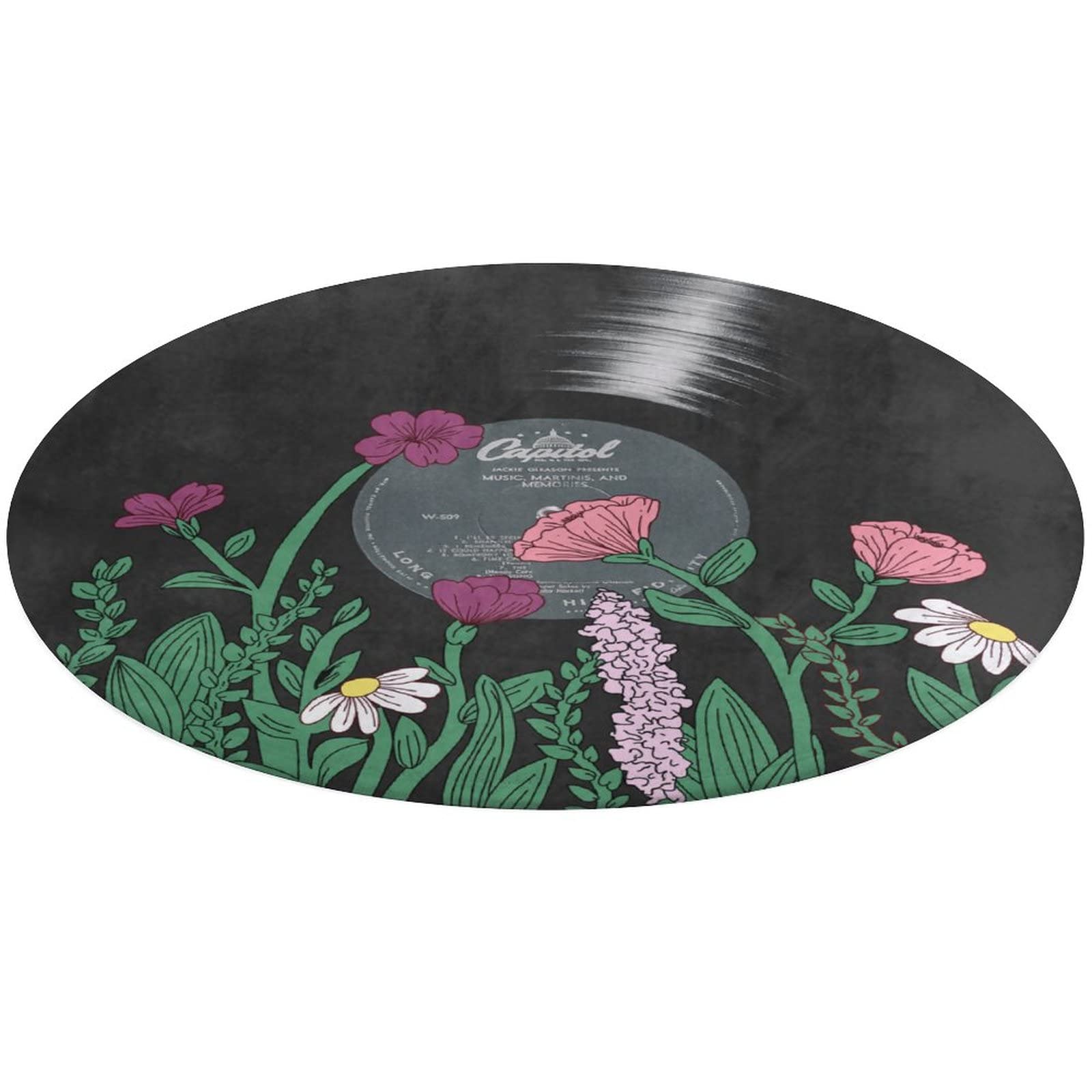 GAGNONLEE Record Album Round Rug Music Carpet Floor Mat Non-Slip Carpet for Entryway Living Dinning Bedroom Sofa Indoor Home Decoration Diameter 3Ft, Black-1