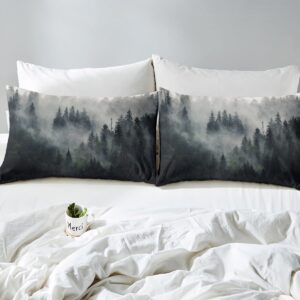 Feelyou Smoky Mountain Bedding Set for Adults Trees Natural Scenery Art Comforter Cover Set Nature Lover Gift Room Decorative Duvet Cover Foggy Scenic Bedspread Cover Queen Size 3Pcs Bedclothes