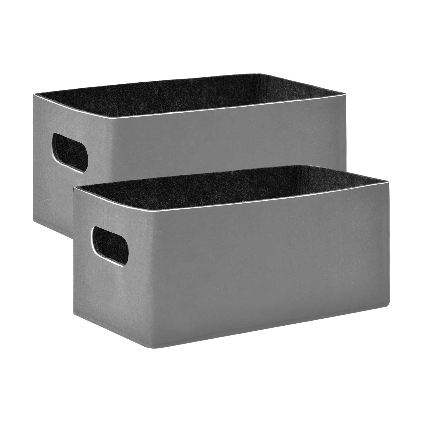 linqin Grey Collapsible Storage Bins Baskets, 2 Pack Foldable Felt Fabric Organizer Decorative Cube Box for Nursery Home Shelves Closet