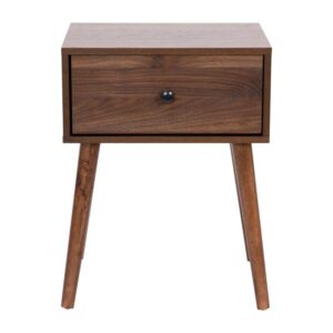 Flash Furniture Hatfield Mid-Century Modern Wood Nightstand - Dark Walnut Wood Grain Finish - Soft Close Storage Drawer - Side Accent or End Table