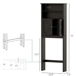 Reettic Tall Over The Toilet Storage with Two Doors, Free Standing Bathroom Space Saver with Inner Adjustable Shelf, Wooden Bathroom Cabinet Organizer Over Toilet, Black BMGZ151B