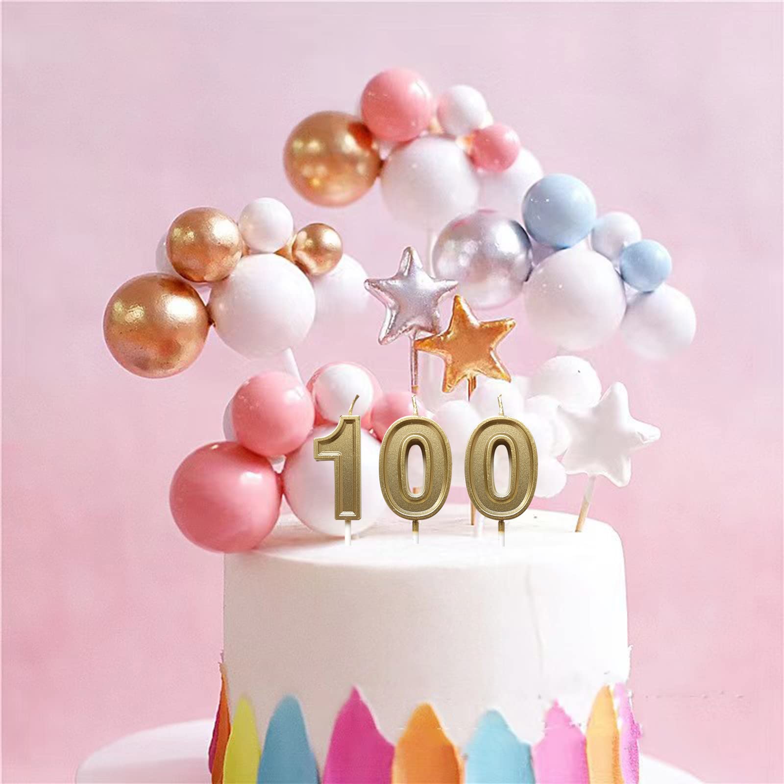 Gold 100th Birthday Candles, Number 100 Candles for Cakes, Happy 100 Days or Years Cake Topper Numeral Candle for Birthday Anniversary Celebration Decoration Party Supplies