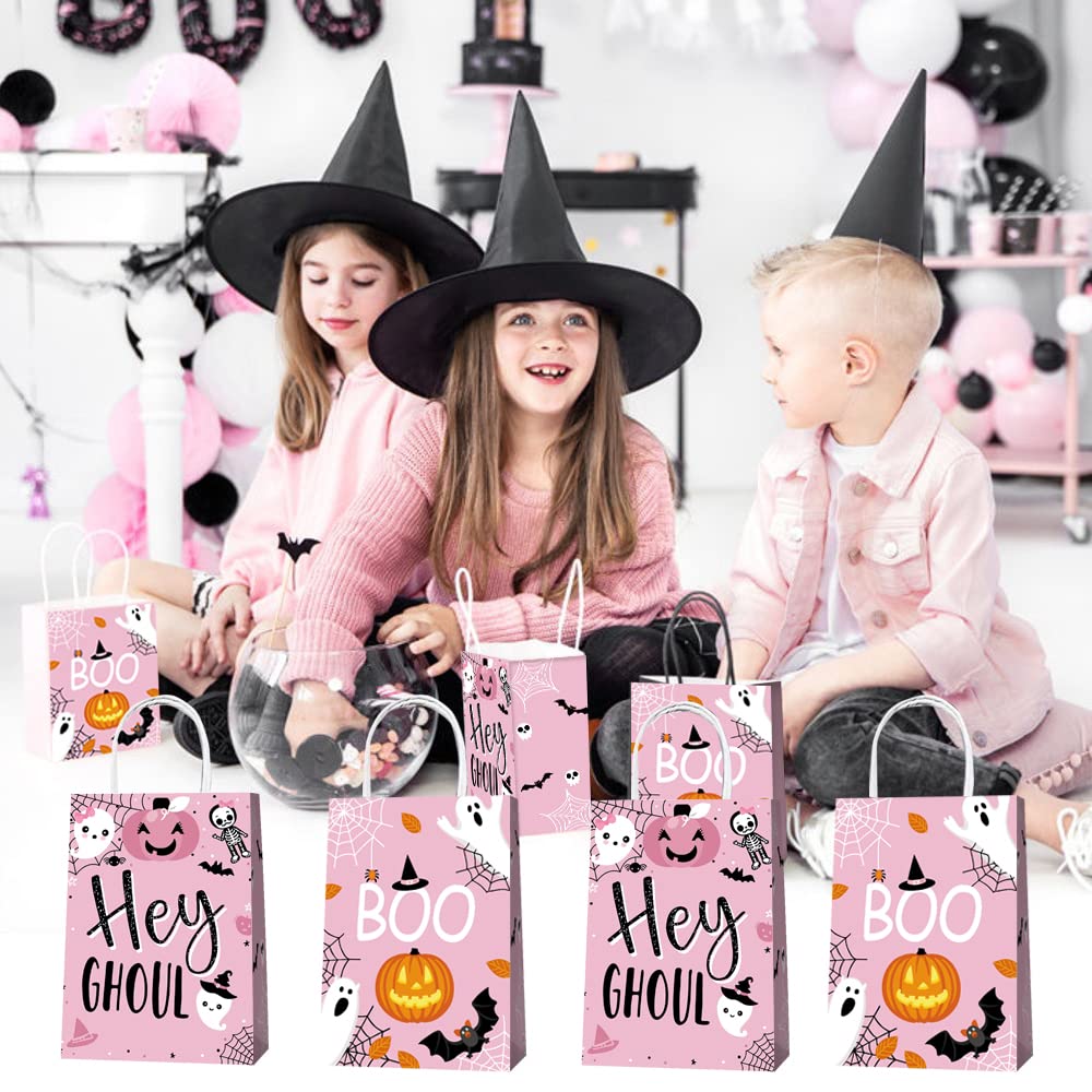 16 Pcs Halloween Party Gifts Bags Boo Gift Bags Pink Halloween Candy Bags Treat Bags Boo Theme Birthday Party Supplies for Halloween Party Favors