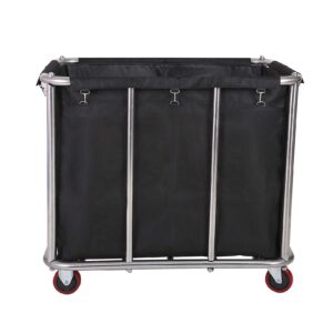 Large Laundry Cart with Wheels,Commercial Stainless Steel Heavy Duty Service Cart Laundry Hamper for Hotel/Home/School/Resort