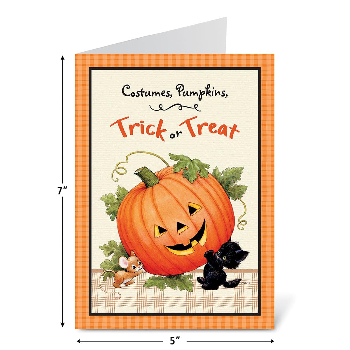 Current Morehead Orange Plaid Halloween Greeting Cards Set - Set of 8 Large 5 x 7-Inch Cards, Themed Holiday Card Variety Value Pack, Assortment of 4 Unique Designs, Envelopes Included