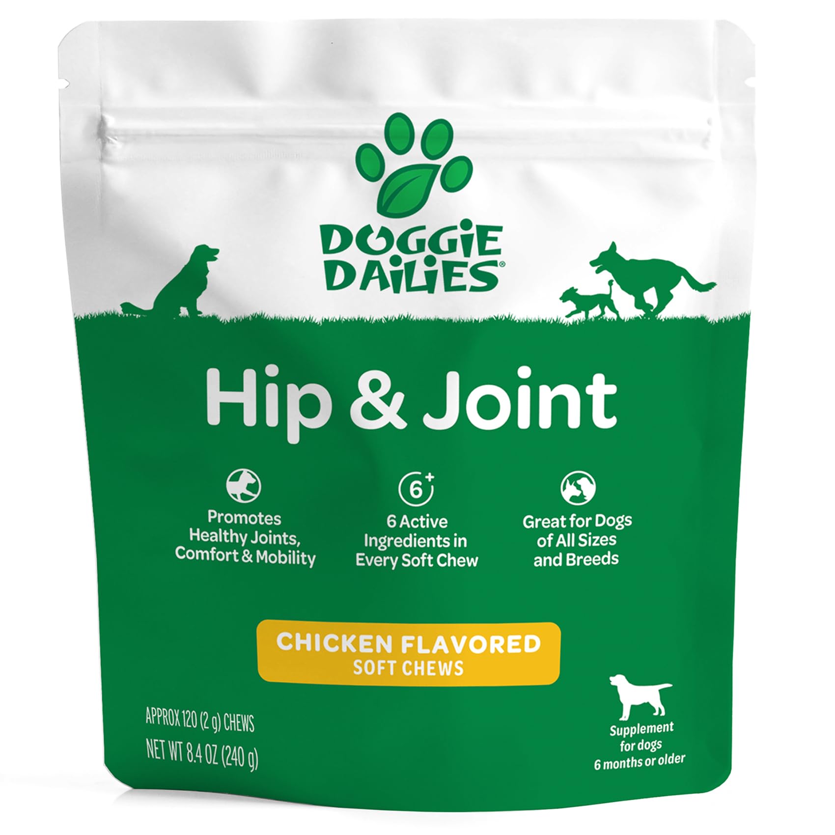 Doggie Dailies Glucosamine for Dogs - 120 Chews - Joint Supplement for Dogs of All Breeds & Sizes - Hip and Joint Supplement for Dogs - Premium Glucosamine and Chondroitin for Dogs (Chicken)