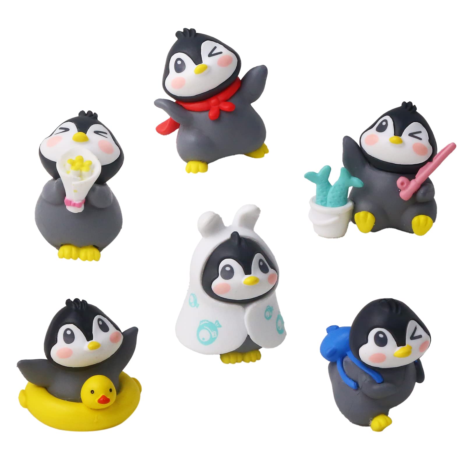 6Pack Mini Cute Penguin Figures Cake Toppers,Lovely Penguin Characters Toys Miniature Fairy Garden Decor for Kids Birthday Baby Shower Party Automobile Decoration