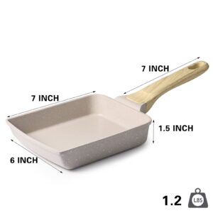 SENSARTE Japanese Omelette Pan, Tamagoyaki Egg Pan, Nonstick Frying Pan with Spatula, Healthy Granite Cookware, PFOS & PFOA Free, 6" x 7" (White)