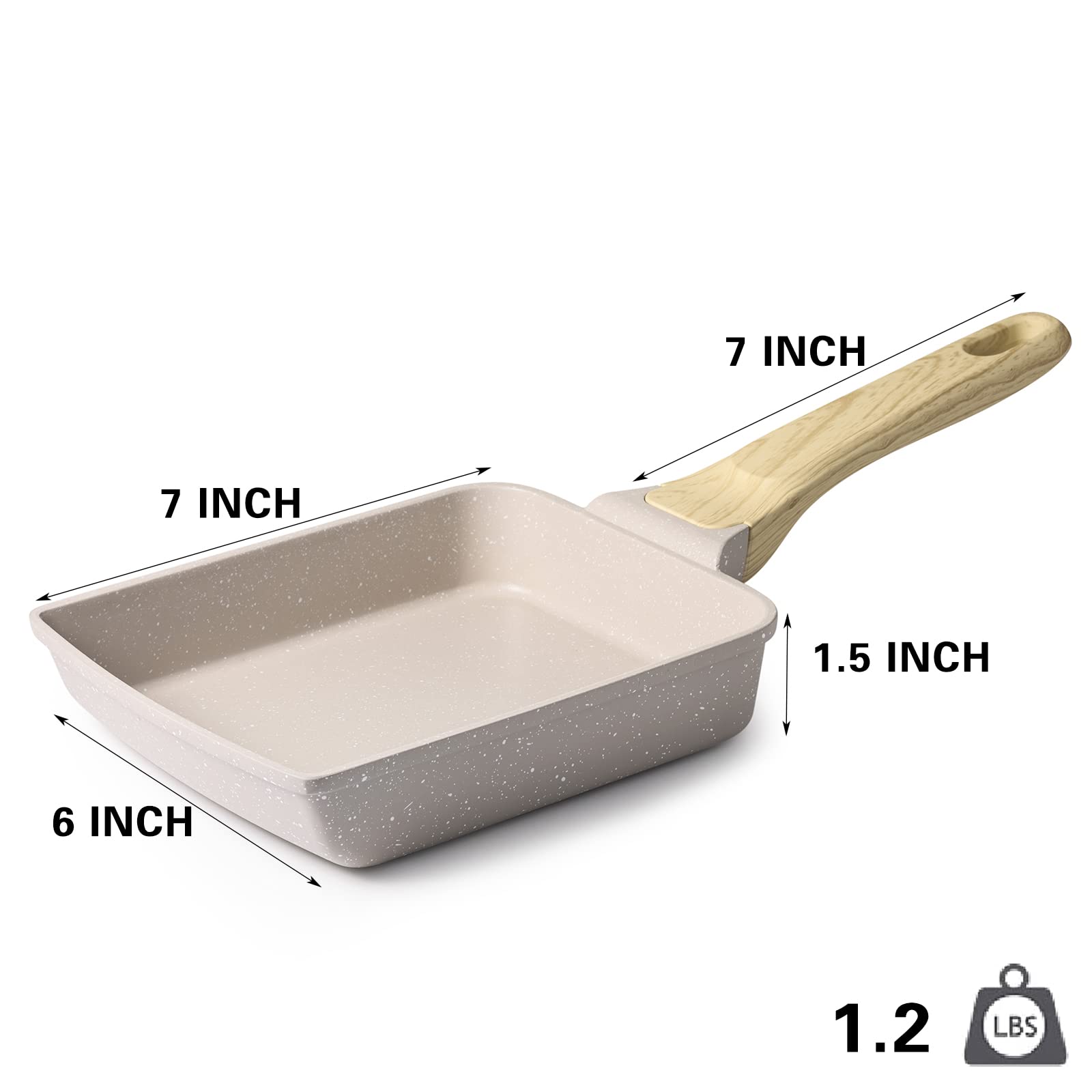 SENSARTE Japanese Omelette Pan, Tamagoyaki Egg Pan, Nonstick Frying Pan with Spatula, Healthy Granite Cookware, PFOS & PFOA Free, 6" x 7" (White)