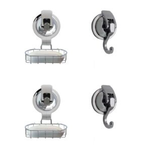 shower suction hook, yssiladi suction cup soap holder, 304 stainless steel soap box bathroom bathrobe hooks, reusable, no hole punching required for wreath decorations (silver, set of 4)