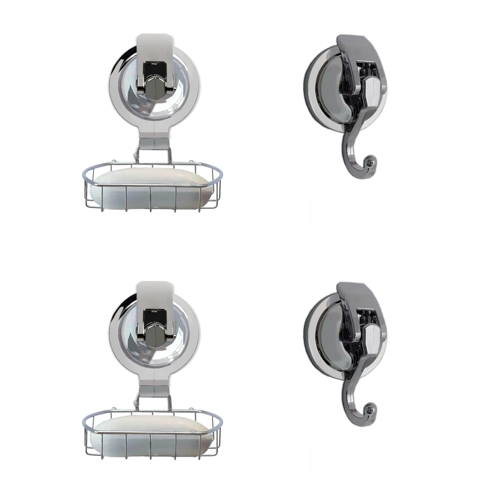 Shower Suction Hook, YSSILADI Suction Cup Soap Holder, 304 Stainless Steel Soap Box Bathroom Bathrobe Hooks, Reusable, No Hole Punching Required for Wreath Decorations (Silver, Set of 4)