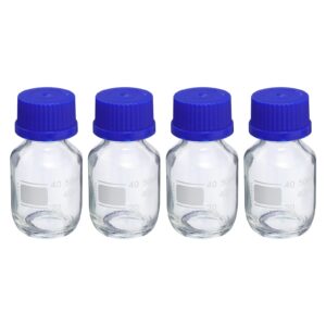 patikil 50ml reagent media bottle, 4pcs round graduated glass storage bottle blue screw cap for chemistry lab universities home, clear