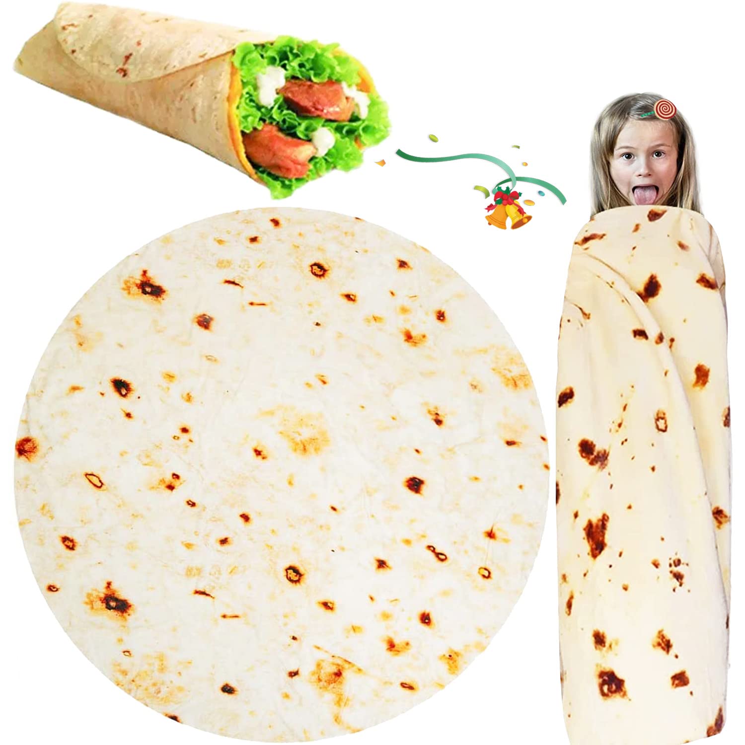 SILUI Tortilla Burrito Blanket White Elephant Gifts for Adults Useful Baby Stuff Funny Novelty Food Throw Newborn Toddler Swaddle Blankets 300 GSM Soft Flannel Taco Wrap Blanket(41 Inches)