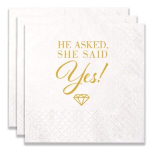 100 count of "he asked…she said yes" paper napkins for engagement party bridal shower wedding decoration