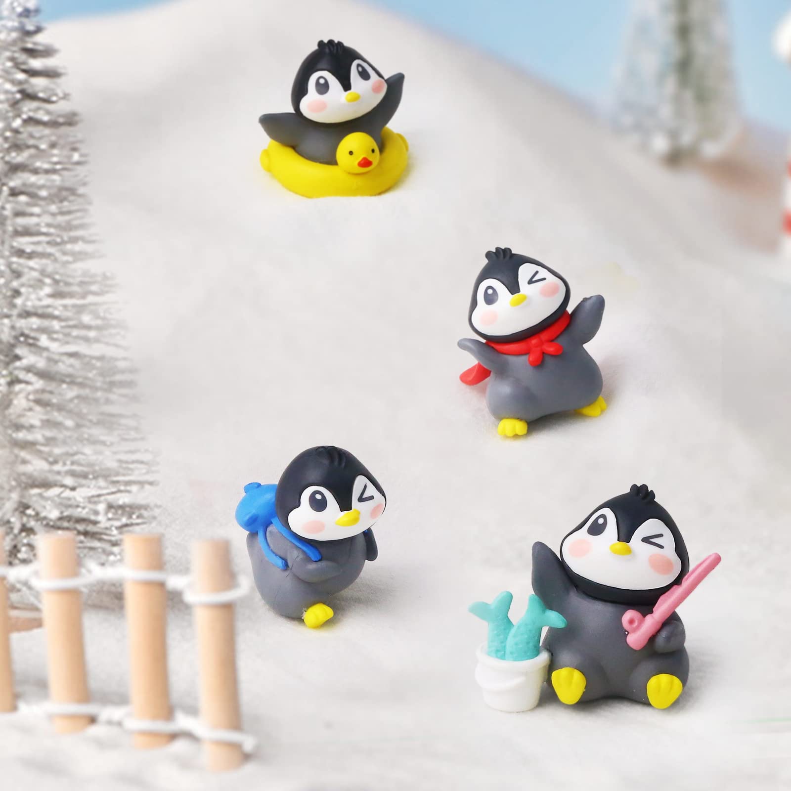 6Pack Mini Cute Penguin Figures Cake Toppers,Lovely Penguin Characters Toys Miniature Fairy Garden Decor for Kids Birthday Baby Shower Party Automobile Decoration