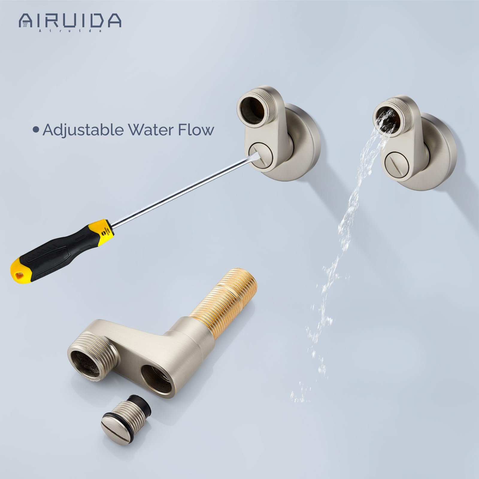 Airuida Antique Brass Wall Mount 2.17 Inch Extended Thread Adjustable Swing Arms 3-3/8 Inch Clawfoot Bathtub Shower Faucet Adapter Commercial Utility Eccentric Screw Plus Size 1 Pair