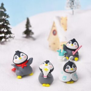 6Pack Mini Cute Penguin Figures Cake Toppers,Lovely Penguin Characters Toys Miniature Fairy Garden Decor for Kids Birthday Baby Shower Party Automobile Decoration