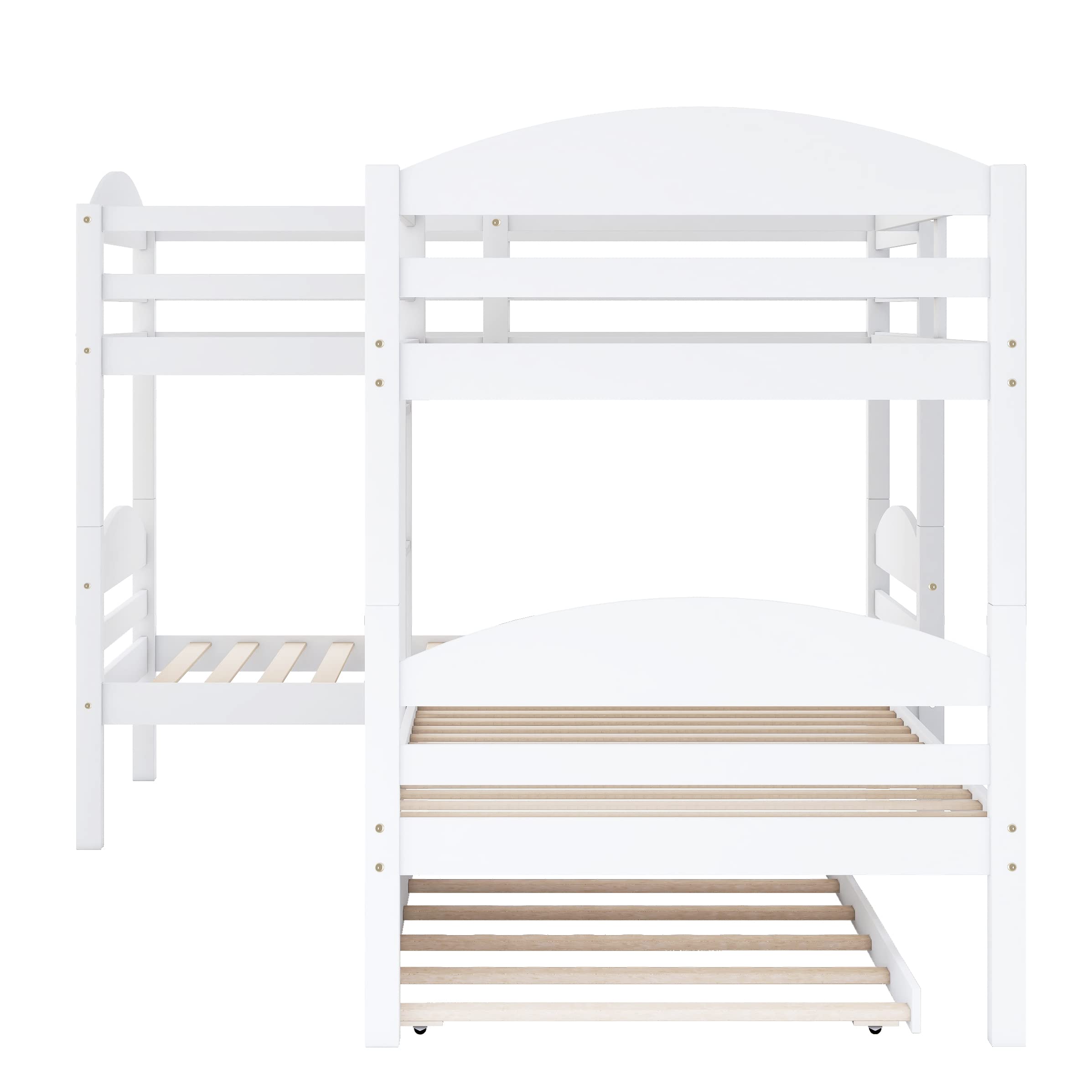 Bellemave Quad Bunk Bed with Trundle L-Shape Bunk Bed Twin Over Twin Corner Bunk Bed for 4 or 5 Kids Boys Girls Teens, White