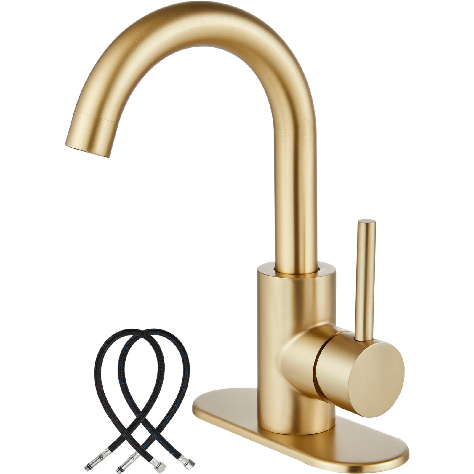 Midanya Wet Bar Sink Faucet,Single Handle Bathroom Kitchen Faucet 1 Hole Faucet Swivel Spout Farmhouse RV Small Vanity Lavatory Bath Utility Faucet with Deck Plate,Brushed Gold