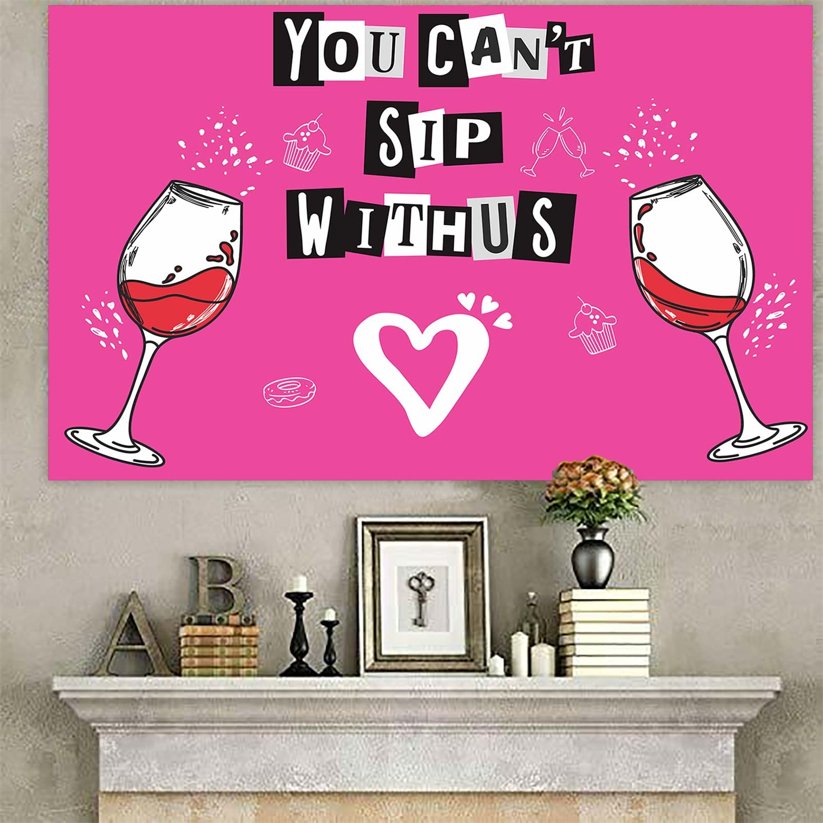 You Can’t Sip Withus Happy Birthday Banner Hot Rose Pink Lip Theme Decorations Decor for Bridal Shower Wedding Night Out Hen Movie Bachelorette Party Girl Woman Birthday Party Favors Background Ideas