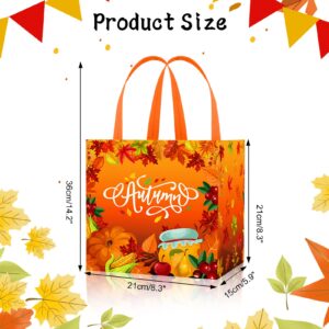 HOWAF 12Pcs Happy Thanksgiving Non-Woven Bags, Thanksgiving Party Favor Bags with Handle, Give Thanks Maple Leaves Pumpkin Treat Bags, Fall Themed Candy Goodie Bags for Thanksgiving Day Supplies