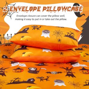 Menghomeus Halloween Duvet Cover Set Queen Size Pumpkin Bedding Set Cartoon Pumpkin Ghost Pattern Fall Festival Themed Comforter Cover Set, 3 Pieces 1 Duvet Cover 2 Pillowcases