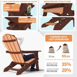 YEFU Adirondack Chair, Oversized Plastic Adirondack Chair Folding Outdoor Chairs with cup holder, Lawn Chair with Weather Resistant for Outside Deck Lawn Garden, Weight Capacity Up to 400 Lbs–Mahogany