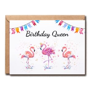 birthday queen - birthday card flamingo - happy birthday card for women - birthday card for her - meaningful greeting cards.