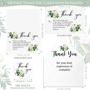 Marspark 100 Sets Funeral Thank You Cards with Envelopes and Message Thank You Sympathy Cards Inside Memorial Card Bereavement Cards with Stickers for Funeral Loved Ones Celebration of Life(Lily)