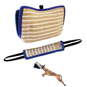 durable jute dog bite wedge+dog bite tug toy,dog bite pillow,durable hard jute fabric,suitable for medium to large dogs,dog toys,k9,dog bite sleeves (blue)