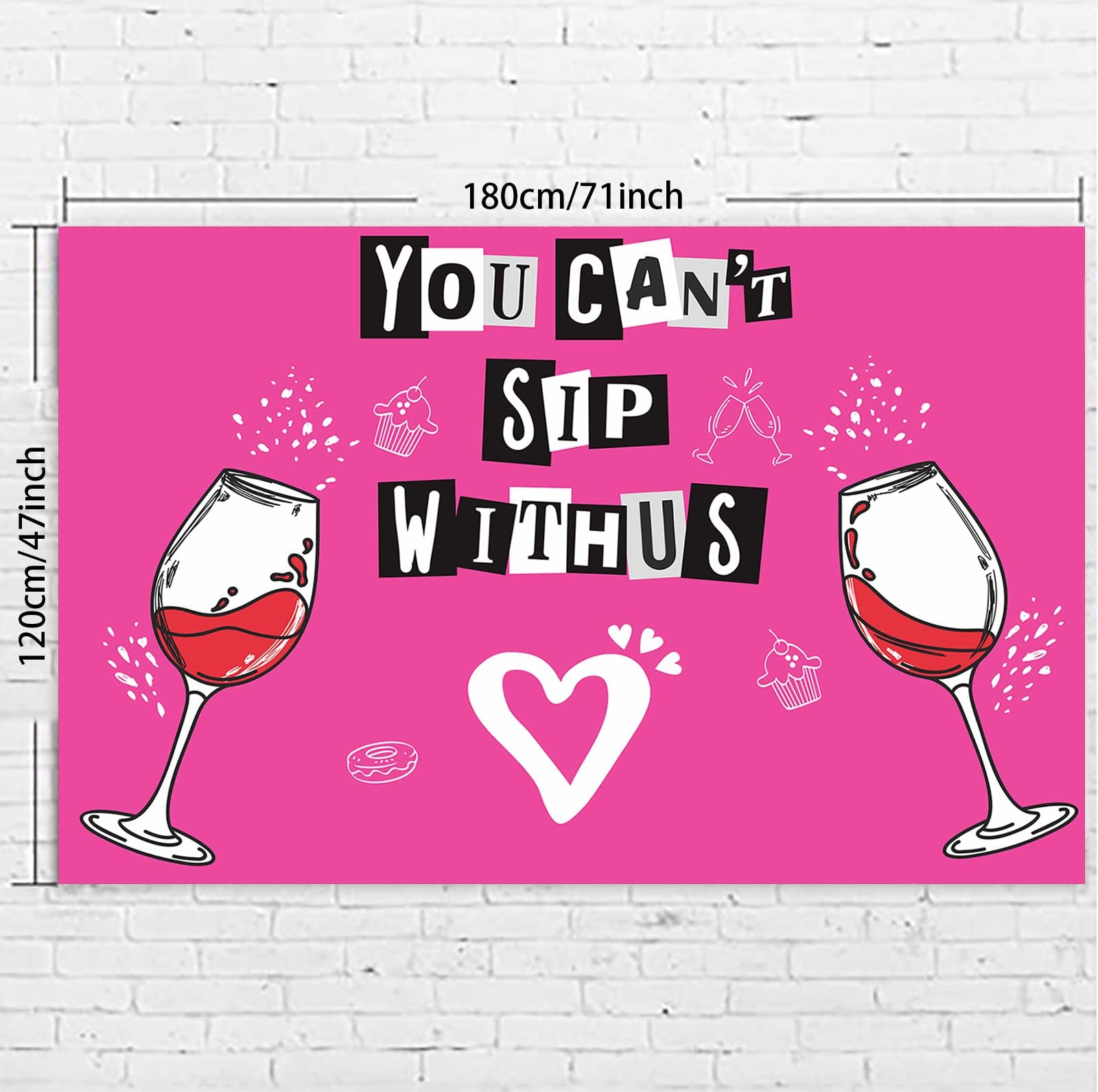 You Can’t Sip Withus Happy Birthday Banner Hot Rose Pink Lip Theme Decorations Decor for Bridal Shower Wedding Night Out Hen Movie Bachelorette Party Girl Woman Birthday Party Favors Background Ideas