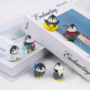 6Pack Mini Cute Penguin Figures Cake Toppers,Lovely Penguin Characters Toys Miniature Fairy Garden Decor for Kids Birthday Baby Shower Party Automobile Decoration