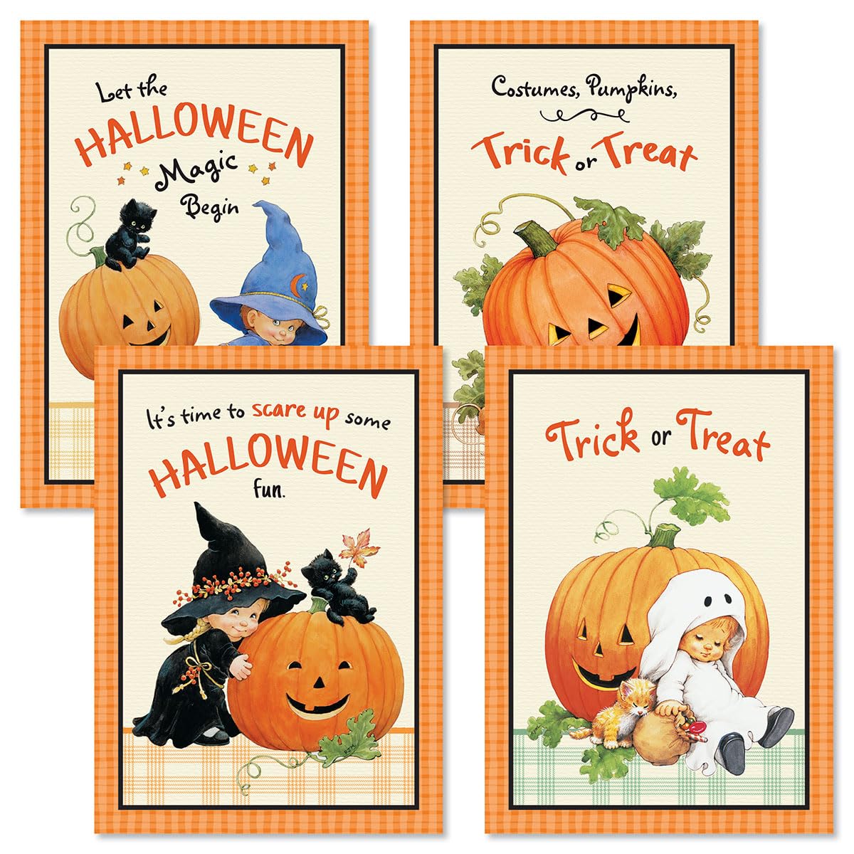 Current Morehead Orange Plaid Halloween Greeting Cards Set - Set of 8 Large 5 x 7-Inch Cards, Themed Holiday Card Variety Value Pack, Assortment of 4 Unique Designs, Envelopes Included