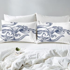 Kids Octopus Fitted Sheet Ocean Kraken Bed Sheet Set for Boys Girls Tentacles Decor Bedding Set Sealife Sea Animal Bed Cover Bedroom 3Pcs Full Size