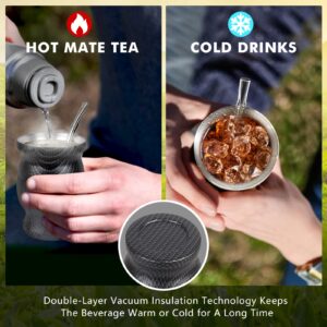 9Oz Yerba Mate Cup, Yerba Mate Gourd Set-Stainless Steel Modern Mate Cup, 2 Bombilla Mate Straws, Cleaning Brush and BPA Free Lid, Double-Walled and Hot&Cold Drink, Mate Gourd for Mate Tea, Coffee