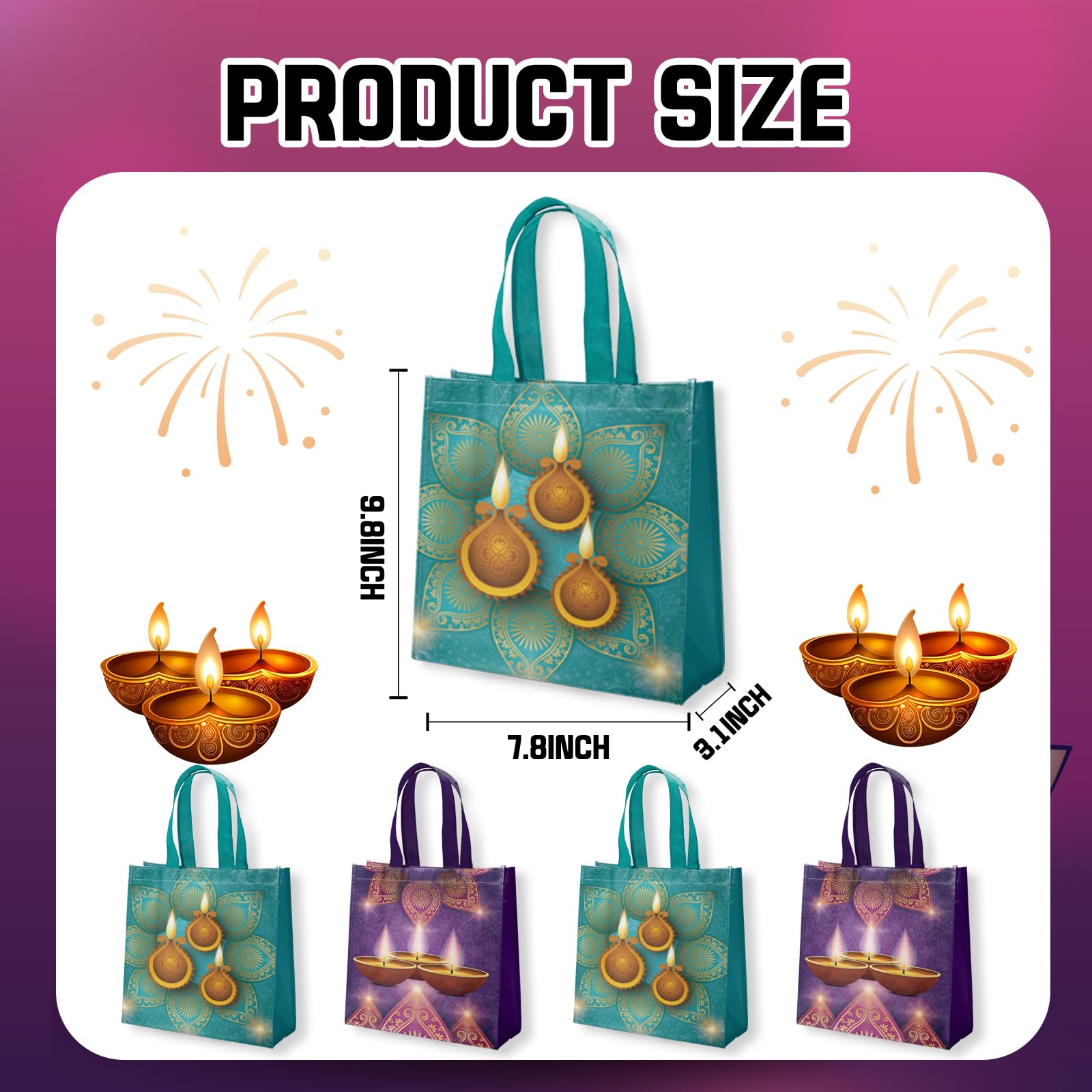 Ertyjikg 20 Pcs Diwali Party Bags,Reusable Diwali Gift Non-woven Bags with Handles for Diwali Party Decorations