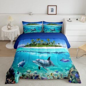 dolphin bedding set kids cute ocean animal comforter set boys girls hawaiian sealife decor comforter beach aquarium duvet set quilt full size boys