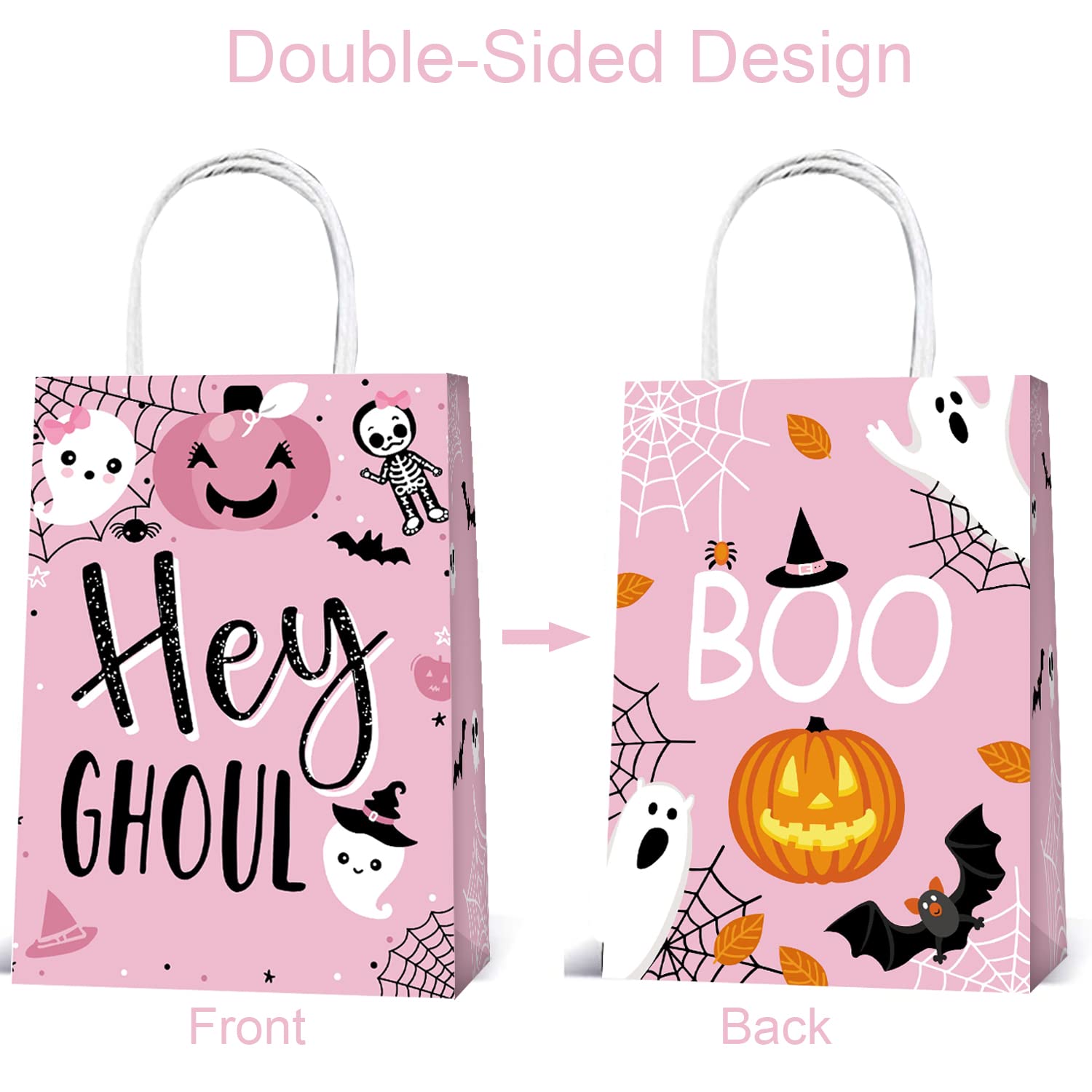 16 Pcs Halloween Party Gifts Bags Boo Gift Bags Pink Halloween Candy Bags Treat Bags Boo Theme Birthday Party Supplies for Halloween Party Favors