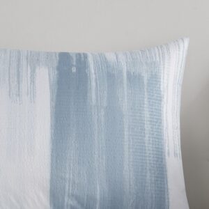 N Natori Brush Stroke Reversible Duvet Set Abstract Styling, Embossed Seersucker Design, All Season, Breathable Oversized Comforter Cover Bedding, Shams, Full/Queen(92"x96") Blue 4 Piece