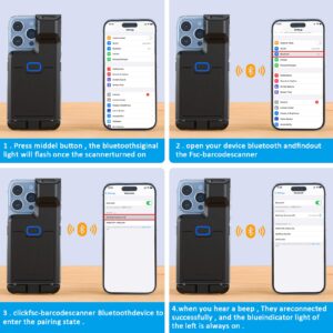 Alacrity Bluetooth 2D Barcode Scanner Upgraded 1D 2D QR Wireless Portable Back Clip Barcode Reader Scanner for Smartphone iPhone iOS Android