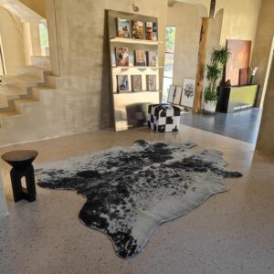 rugoo Faux Cowhide Rug 6.4 ft x 8 ft Cow Print Rug Faux Animal Skin Rug for Living Room Bedroom Nursery