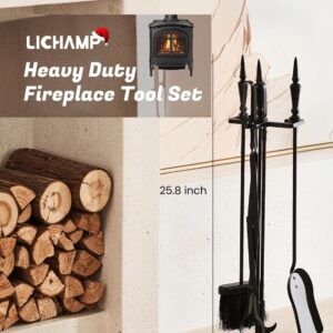 Lichamp Gothic Fireplace Tools Set, 5-Pieces Indoor Outdoor Sturdy Fire Place Poker Sets with Gothic Handle, FTS35BK