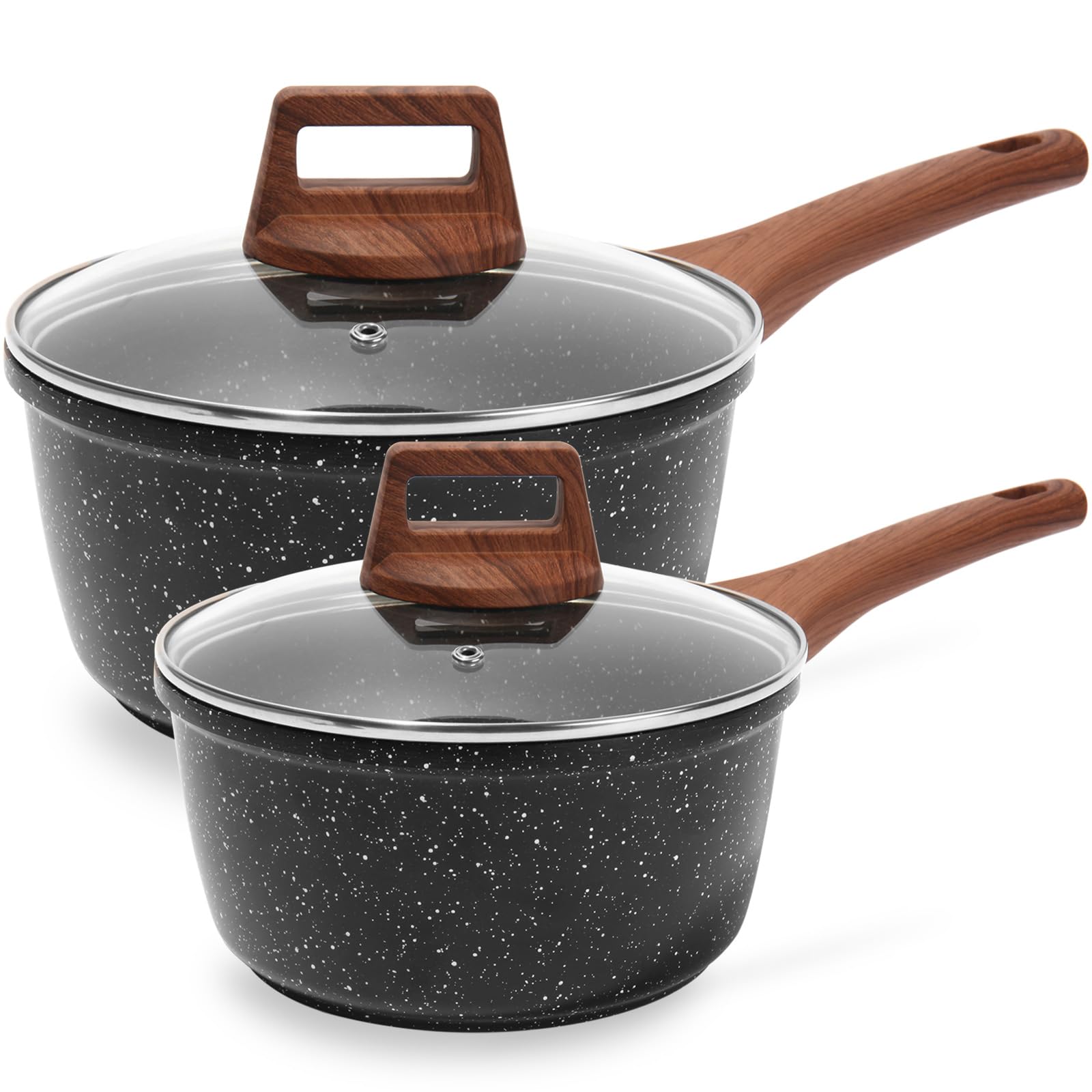 ESLITE LIFE 1.5 QT & 2.5 QT Sauce Pan Set with Lids, Nonstick Small Soup Pot Compatible with All Stovetops (Gas, Electric & Induction), PFOA Free, Black