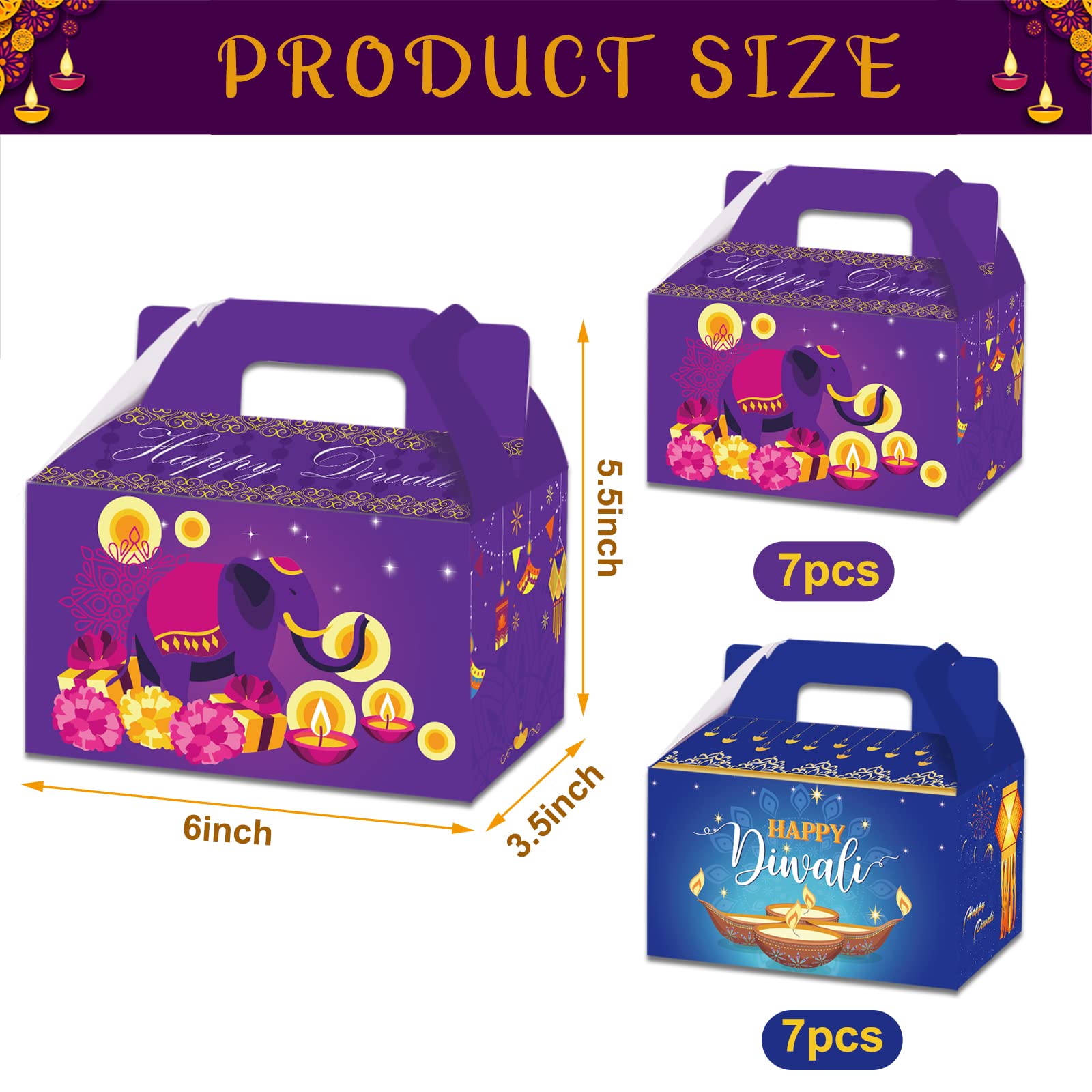 14 Packs Diwali Party Gift Box-Diwali Party Decorative Gift Bags Snacks Candy Bags Kids Party Supplies