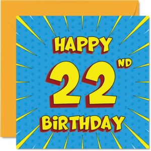 fun 22nd birthday cards for men woman - comic book - happy birthday card for sister granddaughter grandson son daughter brother uncle nephew niece, 5.7 x 5.7 inch greeting cards, 22nd birthday card